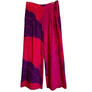 Trina Turk Silk Print Wide Leg Pants Hot Pink & Purple Size 4